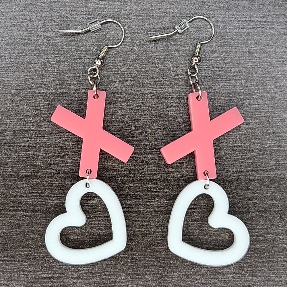 Valentines Day XO Pink and White Dangle Earrings